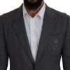 Elegant Gray Wool Blazer with Bee Crown Embroidery - Image 4