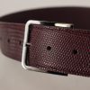 Elegant Maroon Leather Belt with Engraved Buckle - Image 4