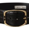 Elegant Black Leather Logo Belt - Image 2