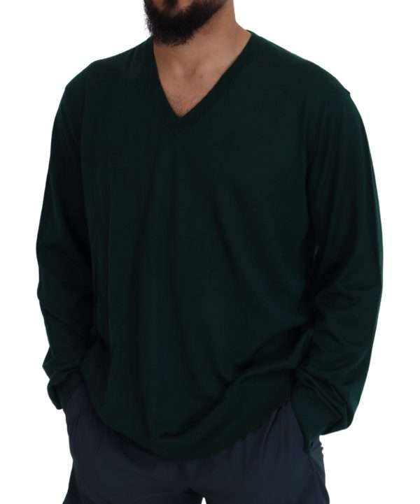 Elegant Green V-Neck Cashmere Sweater - Image 5