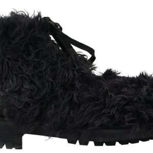 Black Leather Shearling Ankle Boots