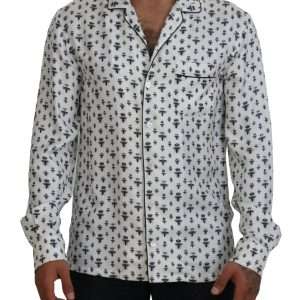 Elegant Silk Pajama Top with Crown Bee Print