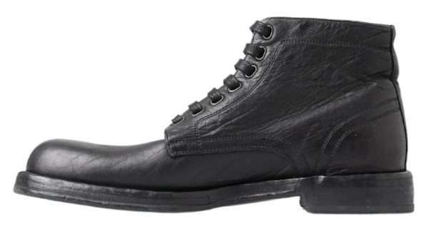Equisite Black Lace-Up Leather Boots - Image 2