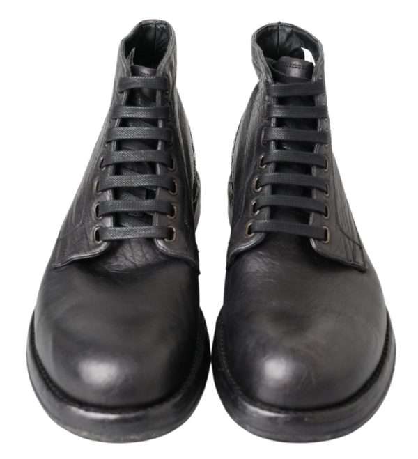 Equisite Black Lace-Up Leather Boots - Image 5