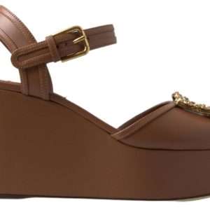 Chic Brown Leather Ankle Strap Wedges