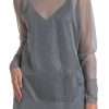 Elegant Gray Long Sleeve Mesh Top - Image 2