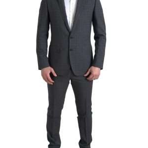 Elegant Grey Checkered Slim Fit Suit
