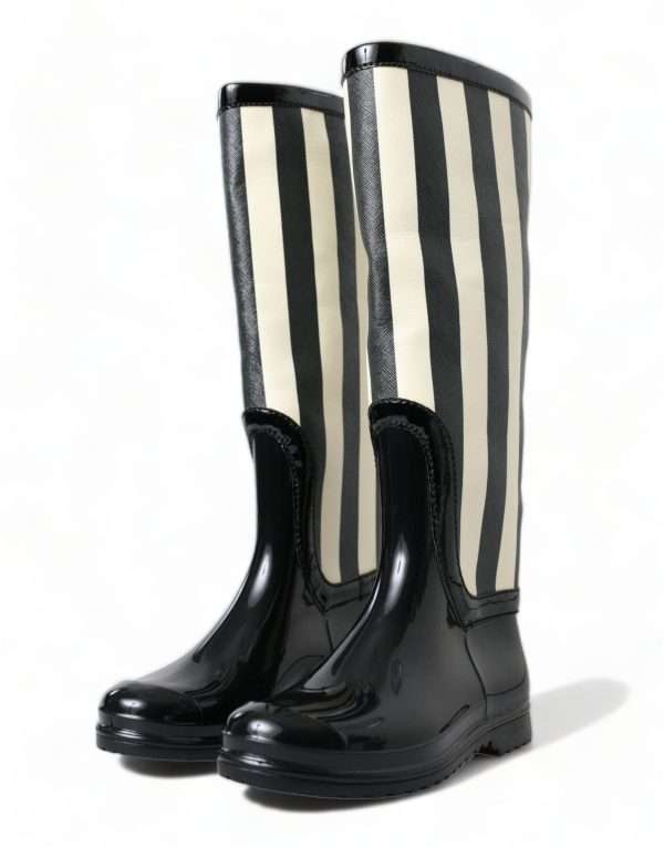 Black and White Striped Knee High Boots - Image 2
