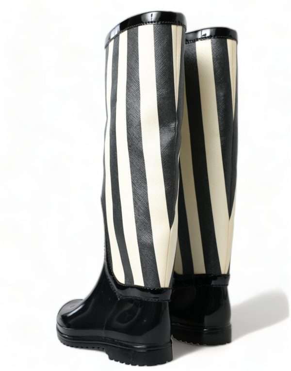 Black and White Striped Knee High Boots - Image 3