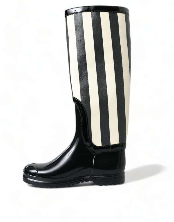Black and White Striped Knee High Boots - Image 4