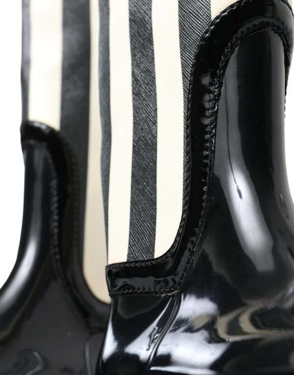 Black and White Striped Knee High Boots - Image 6