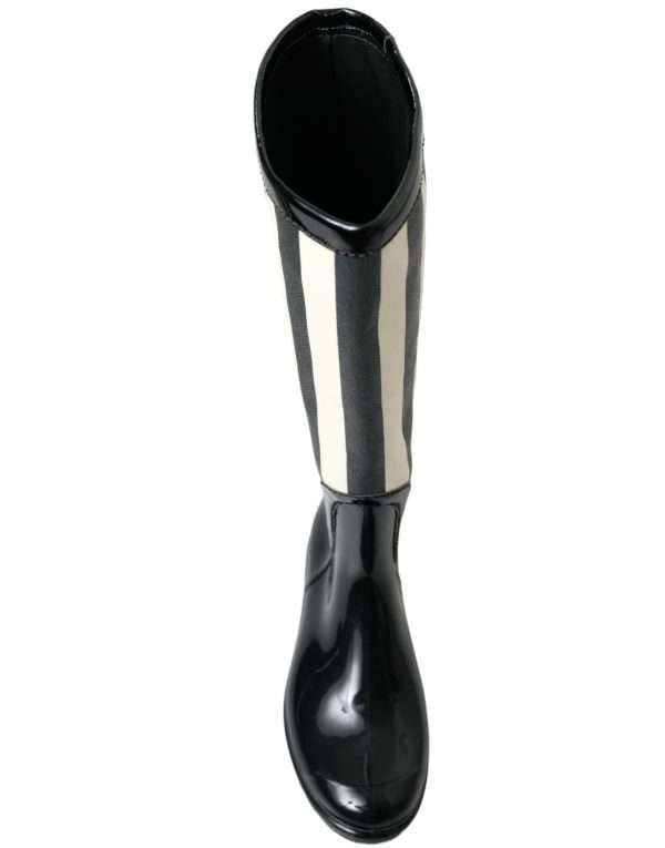 Black and White Striped Knee High Boots - Image 8