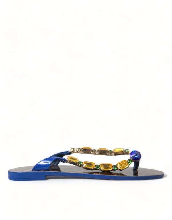 Elegant Blue Leather Flat Sandals