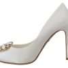 Crystal-Embellished White Peep Toe Heels - Image 6