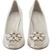 Crystal-Embellished White Peep Toe Heels - Image 2