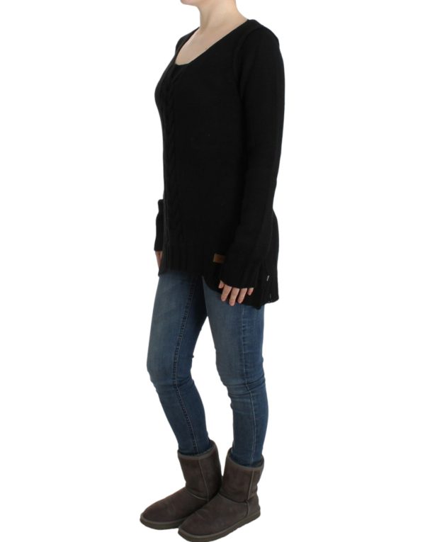 Alluring Black Knitted Crew Neck Sweater - Image 2