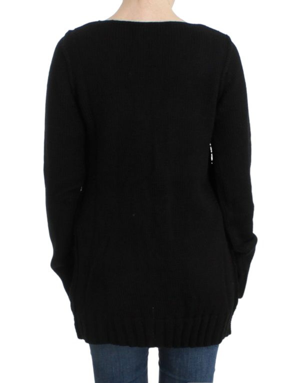 Alluring Black Knitted Crew Neck Sweater - Image 3