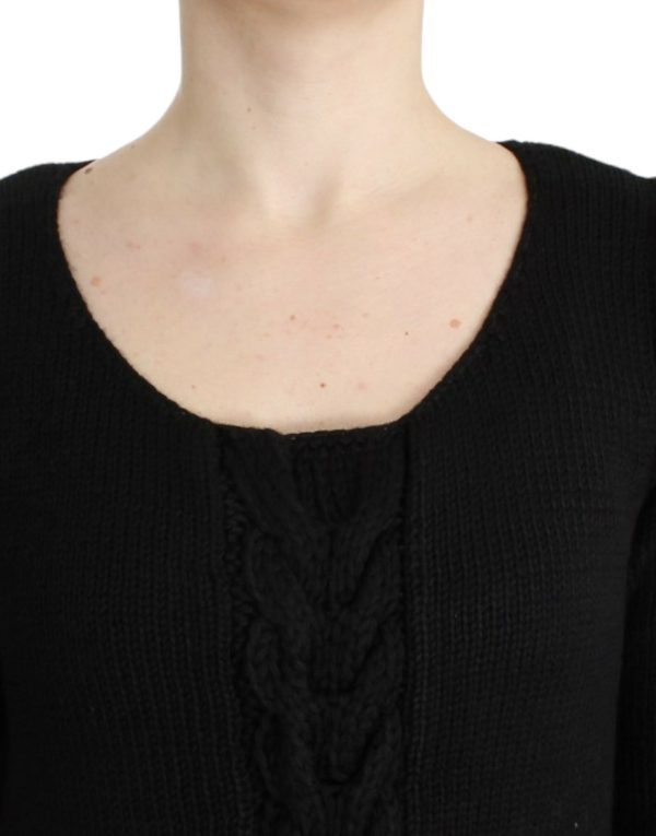Alluring Black Knitted Crew Neck Sweater - Image 5