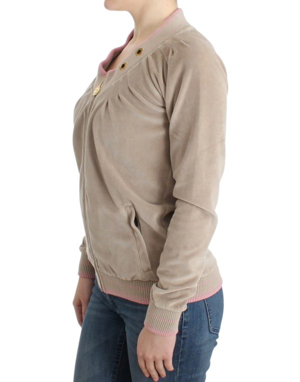 Beige Zip Cardigan with Gold Tone Accents - Image 2