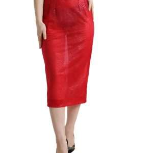 Chic Red High Waist Sheer Midi Skirt