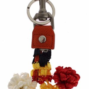 Chic Multicolor Raffia & Leather Keychain