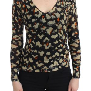 Elegant Multicolor V-Neck Wool Jumper