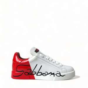 Elegant White Leather Portofino Sneakers