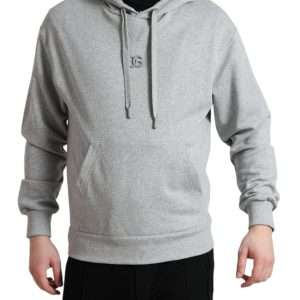 Chic Gray Logo Hooded Cotton Sweater