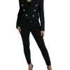 Elegant Striped Double Breasted Wool Blazer - Image 2