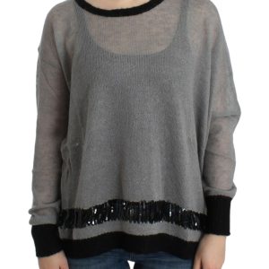Chic Asymmetric Embellished Knit Sweater