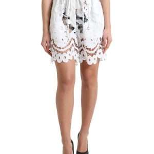 Chic High-Waisted Lace Shorts in Pure White