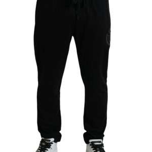 Elegant Black Cotton Joggers with Logo Embroidery