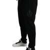 Elegant Black Cotton Joggers with Logo Embroidery - Image 3