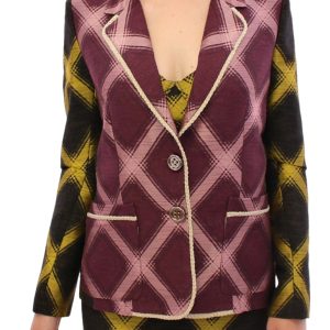 Chic Purple Checkered Jacket Blazer