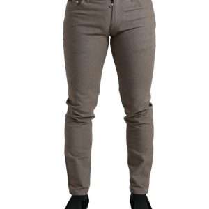 Elegant Brown Cotton Stretch Skinny Pants