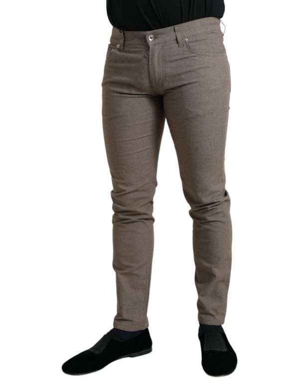 Elegant Brown Cotton Stretch Skinny Pants - Image 2