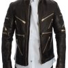 Elegant Brown Gold-Detailed Leather Jacket - Image 5