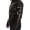 Elegant Brown Gold-Detailed Leather Jacket - Image 2