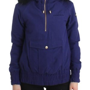 Chic Blue K-Way Jacket with Faux Fur Accent