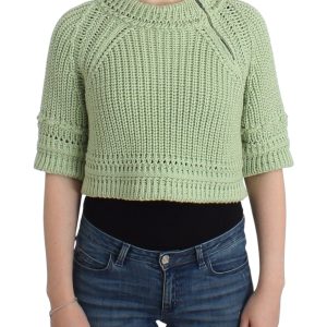 Chic Green Cropped Cotton Sweater