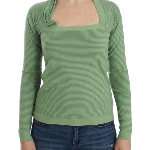 Elegant Green Striped Wool Blend Sweater