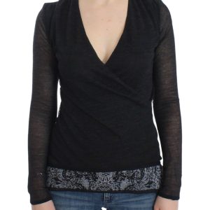 Deep V-neck Black Wool Blend Sweater
