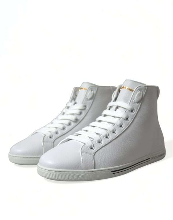 Elegant White Leather High Top Sneakers - Image 3