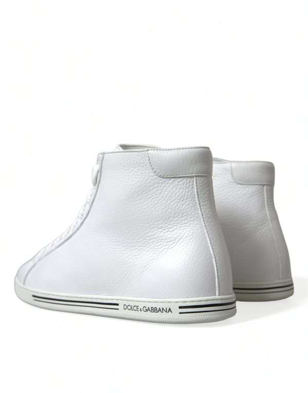 Elegant White Leather High Top Sneakers - Image 4
