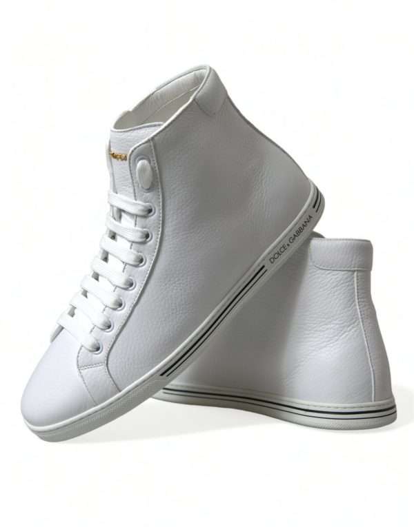 Elegant White Leather High Top Sneakers - Image 7