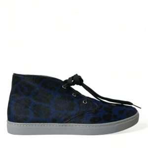 Chic Blue Leopard Print Mid-Top Sneakers