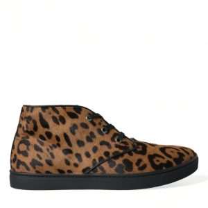 Elegant Leopard Print Mid-Top Sneakers