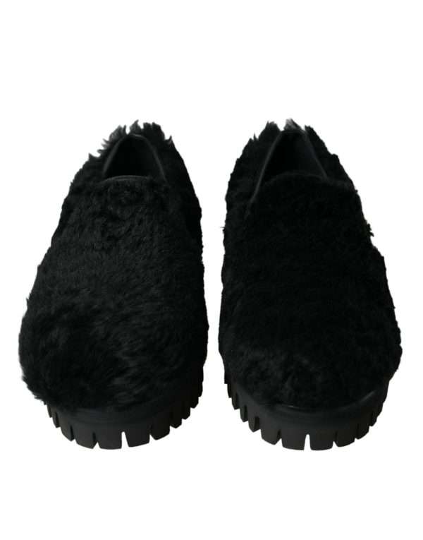 Elegant Black Fur Slip On Loafers for Men - Image 2