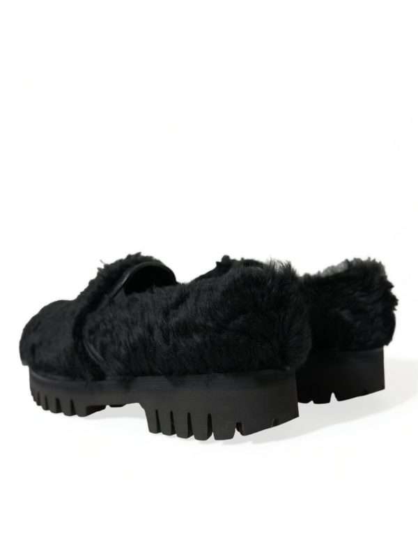 Elegant Black Fur Slip On Loafers for Men - Image 4