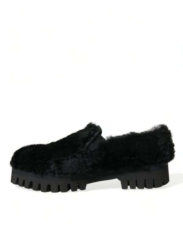 Elegant Black Fur Slip On Loafers for Men - Image 5